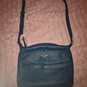 kate spade teal pebbled leather crossbody with gold logo